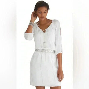 White House Black Market White Bohemian Blouson Dress Sz S